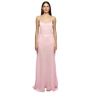 New SWF 2 Pc Sheer Slip Maxi Dress, Thin Straps, Elegant, Flowy, Pink, Size XS